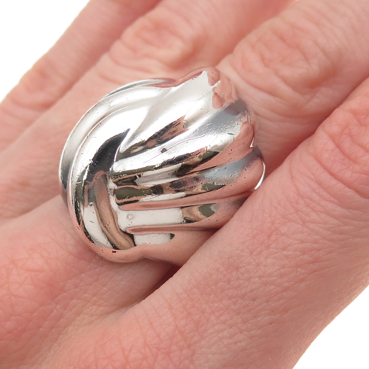 925 Sterling Silver Vintage Mexico Modernist Dome Oxidized Ring Size 8