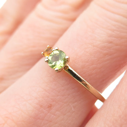 925 Sterling Silver Gold Plated Real Round-Cut Peridot & Citrine Ring Size 7