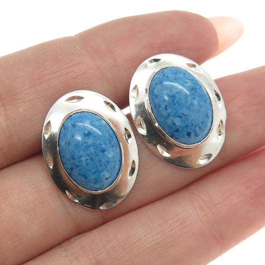 Old Pawn 925 Sterling Silver Vintage Southwestern Sodalite Gem Tribal Earrings