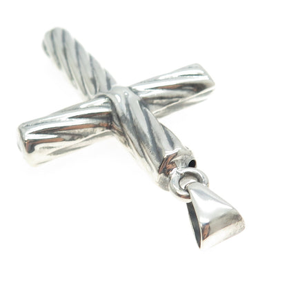 925 Sterling Silver Vintage Italy Ribbed Cross 3D Pendant