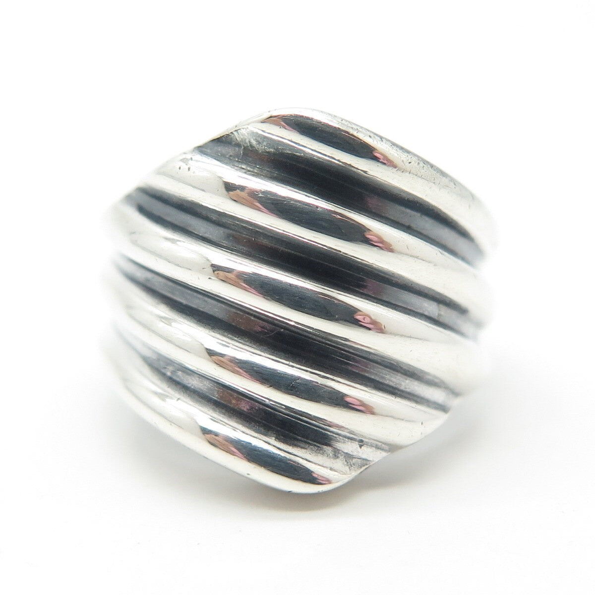 925 Sterling Silver Vintage Ribbed Wide Ring Size 5.75
