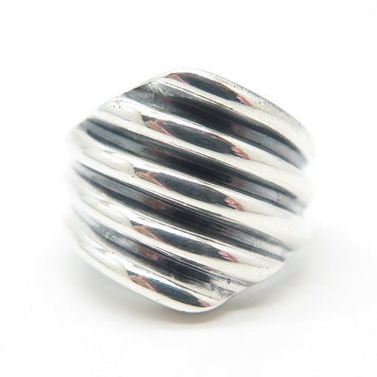 925 Sterling Silver Vintage Ribbed Wide Ring Size 5.75