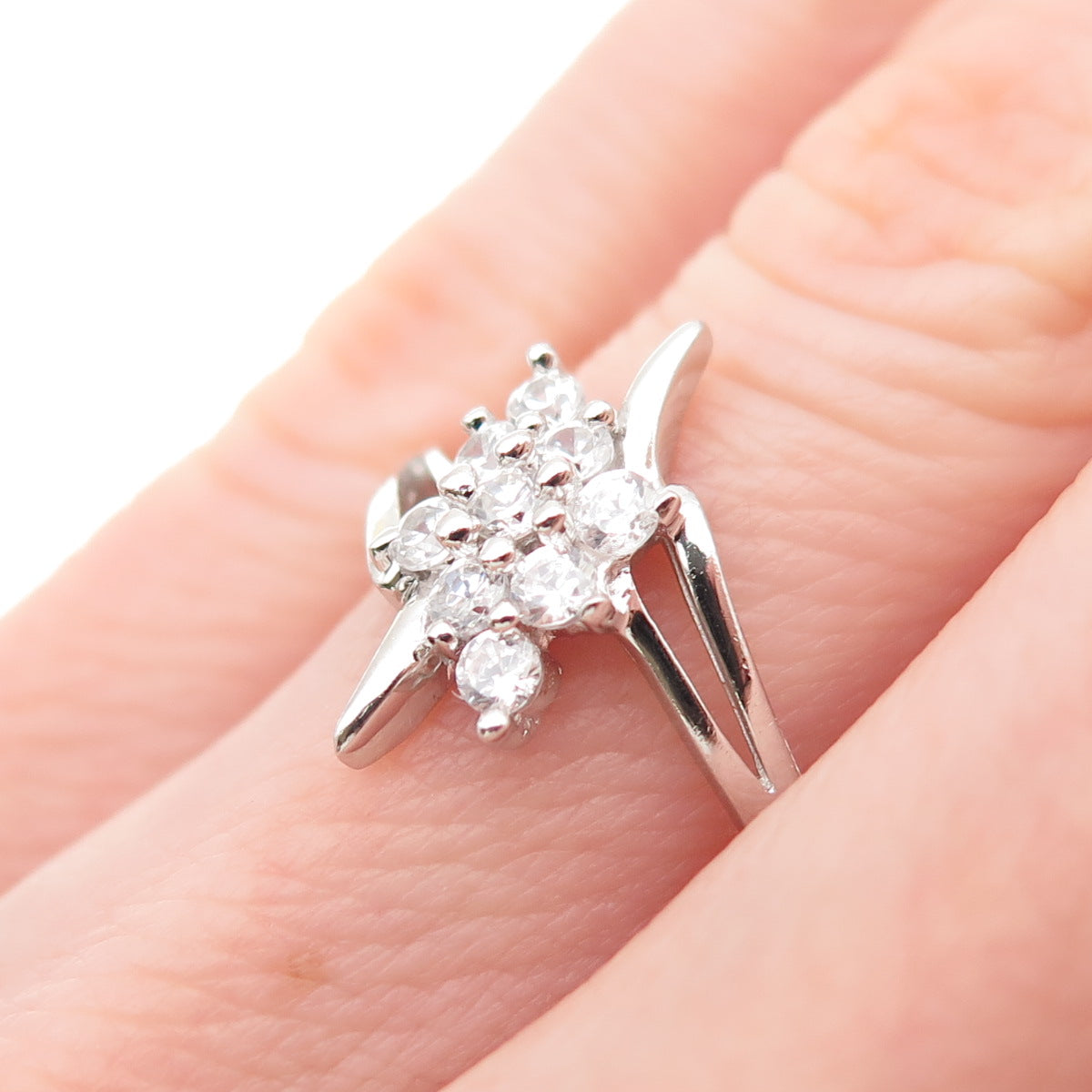 925 Sterling Silver Round-Cut C Z Bypass Ring Size 6