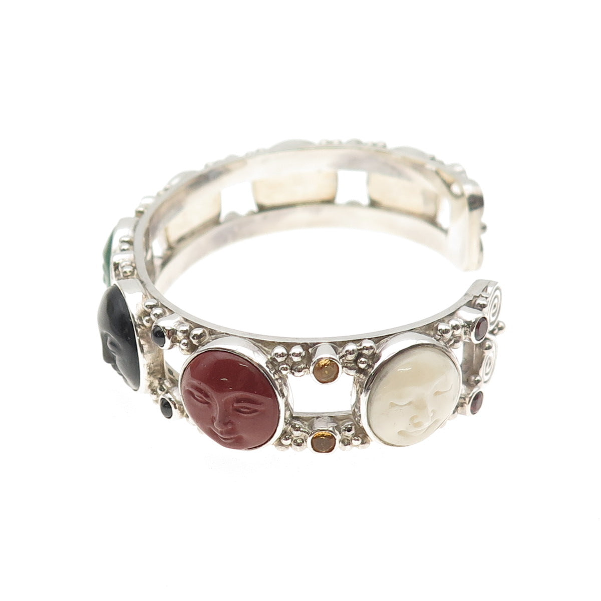 SAJEN Sterling Silver Vintage Real Multi-Gem Moon Face Adjustable Bracelet 6.75"