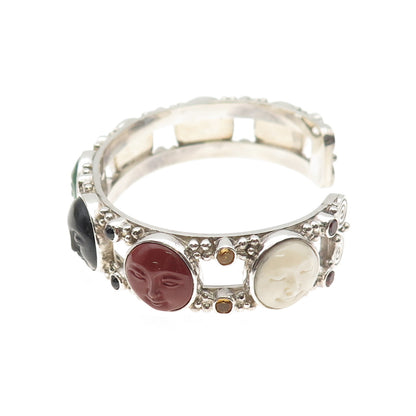SAJEN Sterling Silver Vintage Real Multi-Gem Moon Face Adjustable Bracelet 6.75"