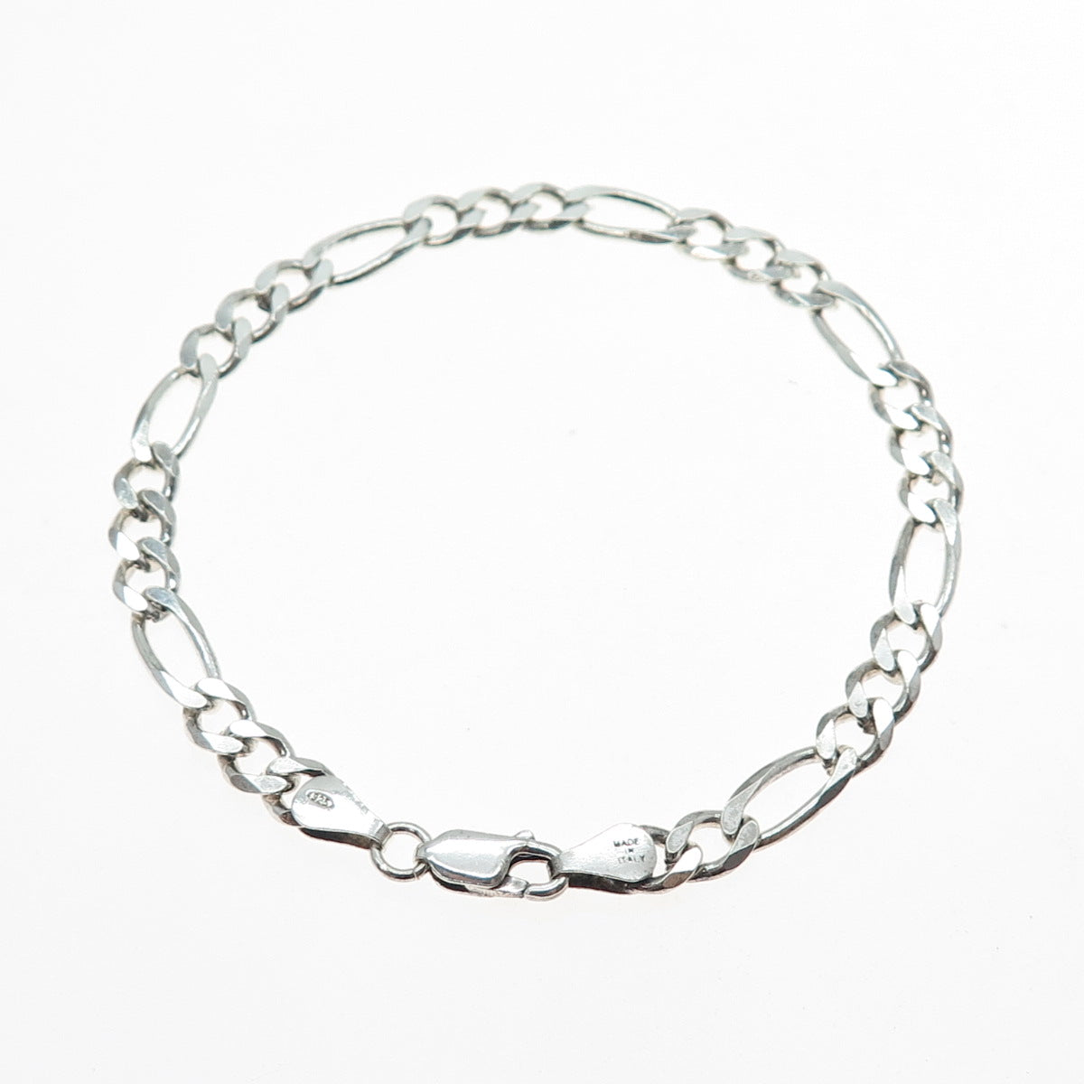 925 Sterling Silver Vintage Italy Figaro Link Bracelet 7.75"