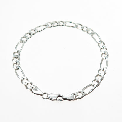 925 Sterling Silver Vintage Italy Figaro Link Bracelet 7.75"