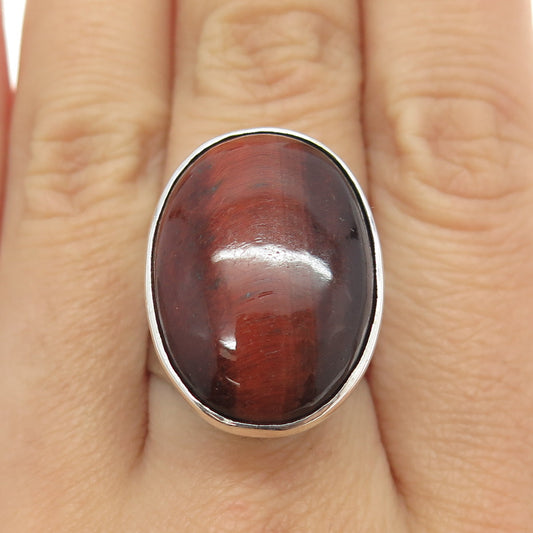 925 Sterling Silver Vintage Israel Real Tiger Eye Statement Ring Size 7.25