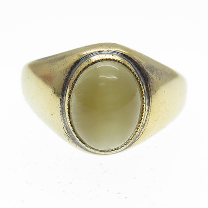 MCGRATH HAMIN 925 Sterling Silver Vintage Real Gold Cat's Eye Gem Ring Size 10