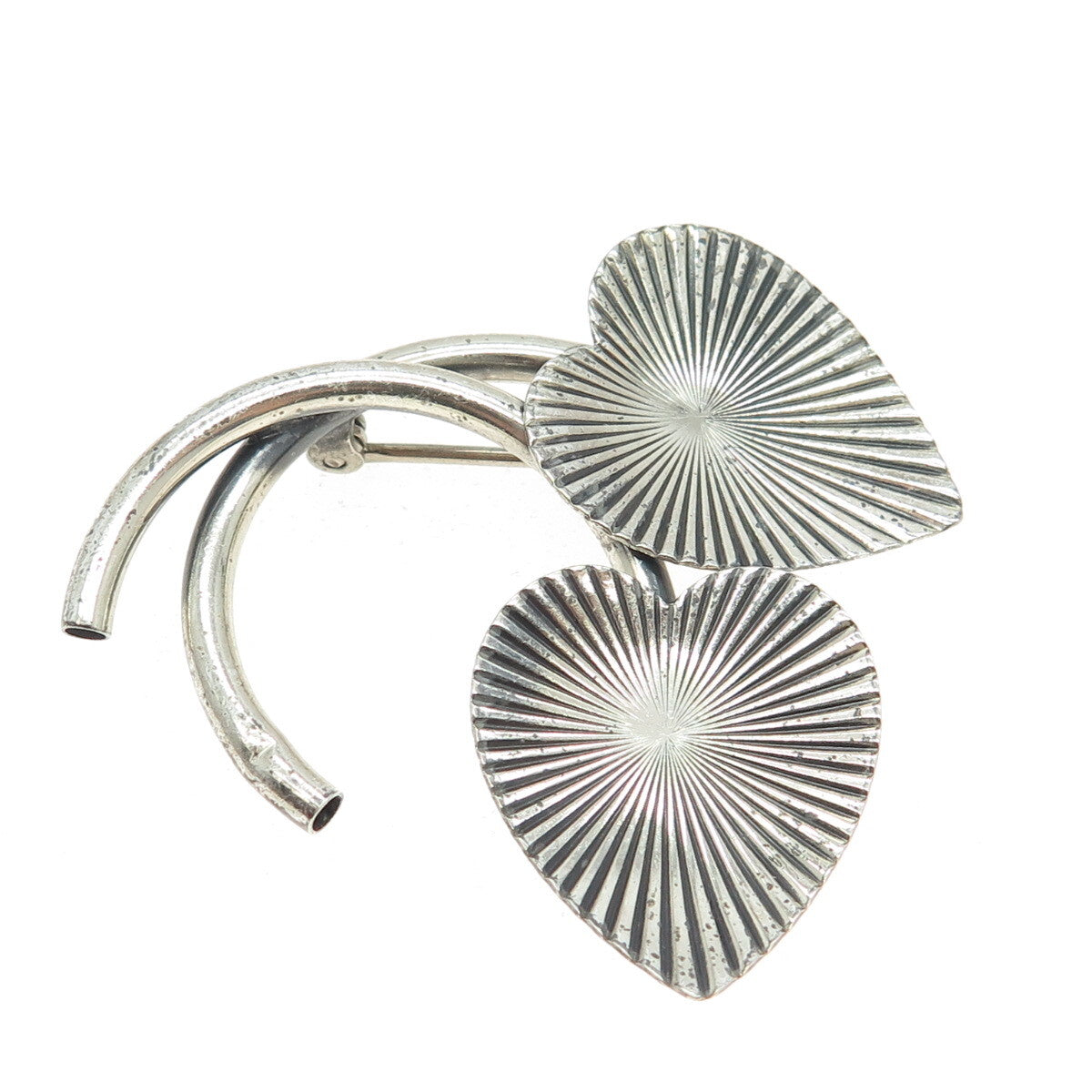 BEAU 925 Sterling Silver Antique Art Deco Striped Leaf Pin Brooch