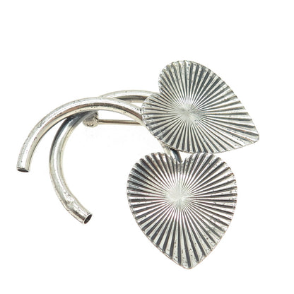 BEAU 925 Sterling Silver Antique Art Deco Striped Leaf Pin Brooch