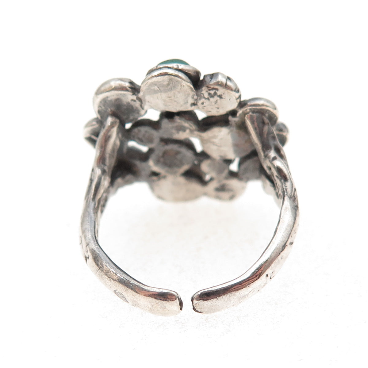 925 Sterling Vintage Israel Real Green Onyx Modernist Adjustable Ring Size 7.75