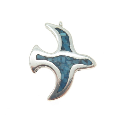 Old Pawn 925 Sterling Silver Vintage Real Turquoise Inlay Seagull Charm Pendant