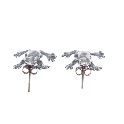 925 Sterling Silver Vintage Frog Good Luck Oxidized Earrings