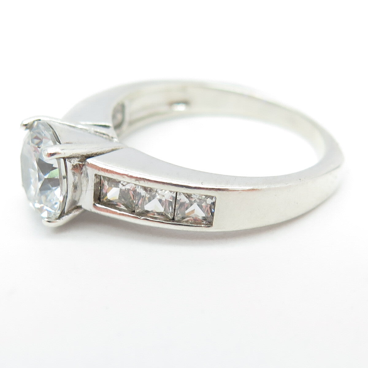 925 Sterling Silver Round & Princess-Cut C Z Engagement Ring Size 8.75