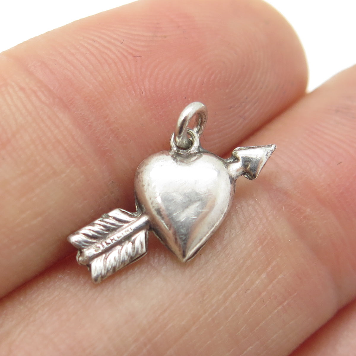 925 Sterling Silver Antique Puffy Heart & Arrow Minimalist 3D Charm Pendant