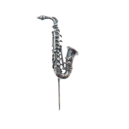 UNOAERRE 925 Sterling Silver Vintage Italy Saxophone Oxidized Lapel Pin