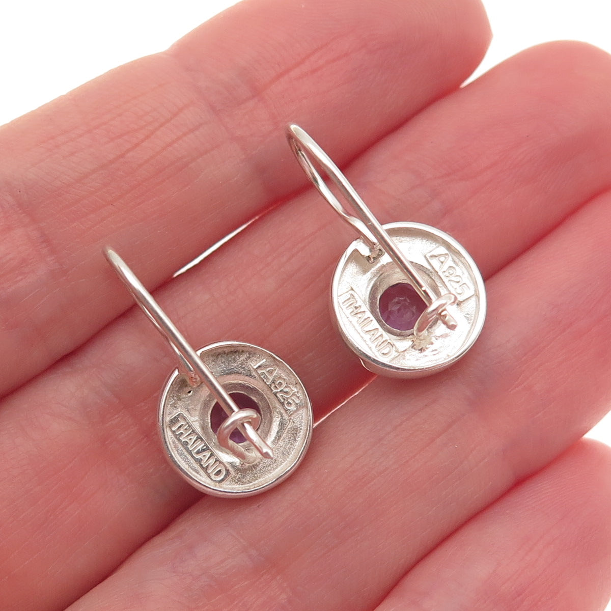 925 Sterling Silver Vintage Real Amethyst Beaded Dangle Earrings