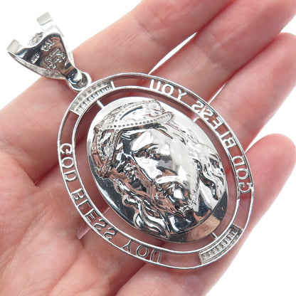 925 Sterling Silver St. Mary & Jesus God Bless You Double Sided Pendant