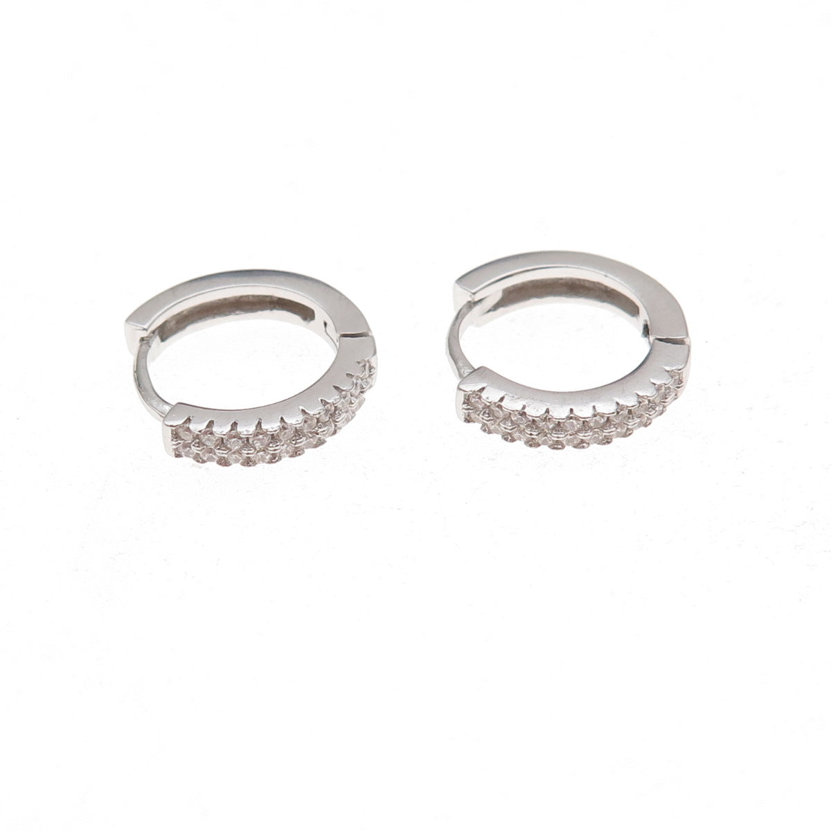925 Sterling Silver Round-Cut C Z Hoop Earrings