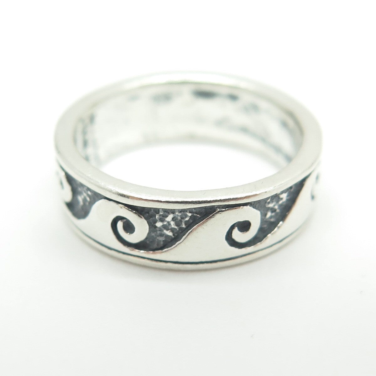 925 Sterling Silver Vintage Water Pattern Band Ring Size 5