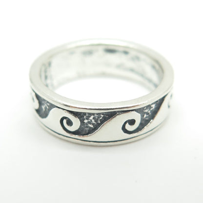 925 Sterling Silver Vintage Water Pattern Band Ring Size 5