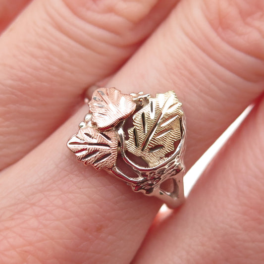 925 Sterling Silver 12K Yellow & Rose Gold Vintage Floral Ring Size 7.25