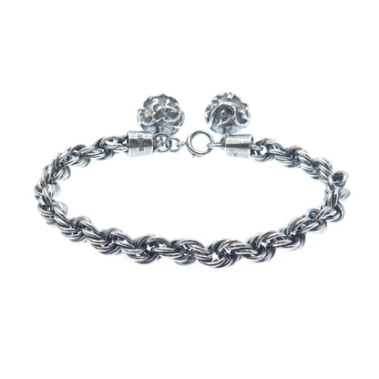 925 Sterling Silver Vintage Modernist Ball Oxidized Twisted Link Bracelet 7.25"