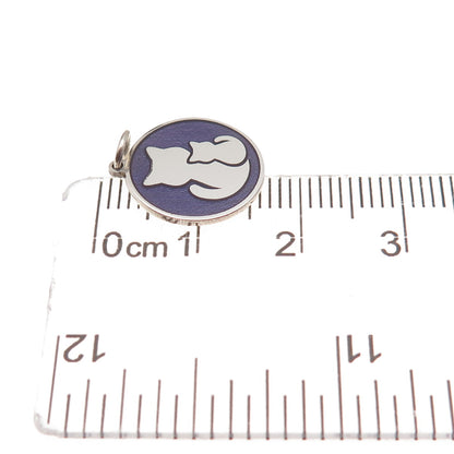 925 Sterling Silver Purple Enamel Mom & Child Cat Round Tag Mini Charm Pendant