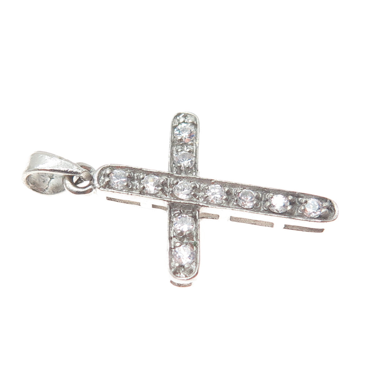 925 Sterling Silver Round-Cut C Z Cross Charm Pendant