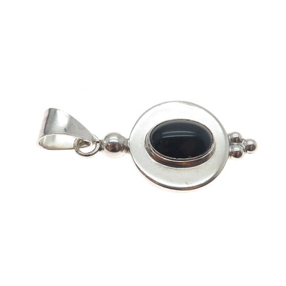 925 Sterling Silver Vintage CII Mexico Real Black Onyx Modernist Charm Pendant