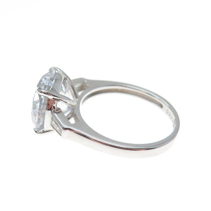 DSMK 925 Sterling Silver Round & Tapered Baguette-Cut C Z Engagement Ring Size 8