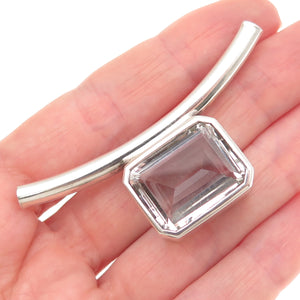 925 Sterling Vintage Real Emerald-Cut Clear Rock Crystal Modernist Slide Pendant