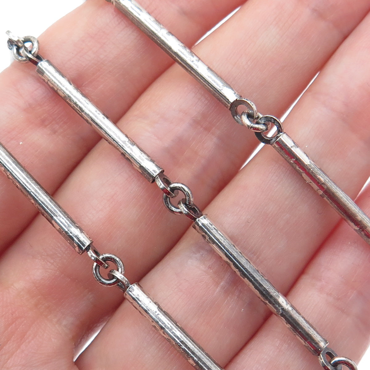 925 Sterling Silver Vintage Italy Cross Pendant Bar Chain Oxidized Necklace 28"