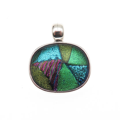 925 Sterling Silver Vintage CII Mexico Dichroic Glass Charm Pendant