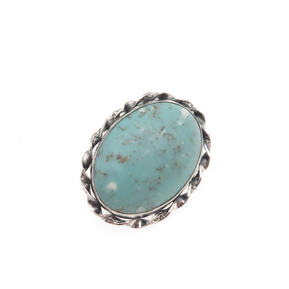 925 Sterling Silver Antique Art Deco Real Tyrone Turquoise Oxidized Pin Brooch