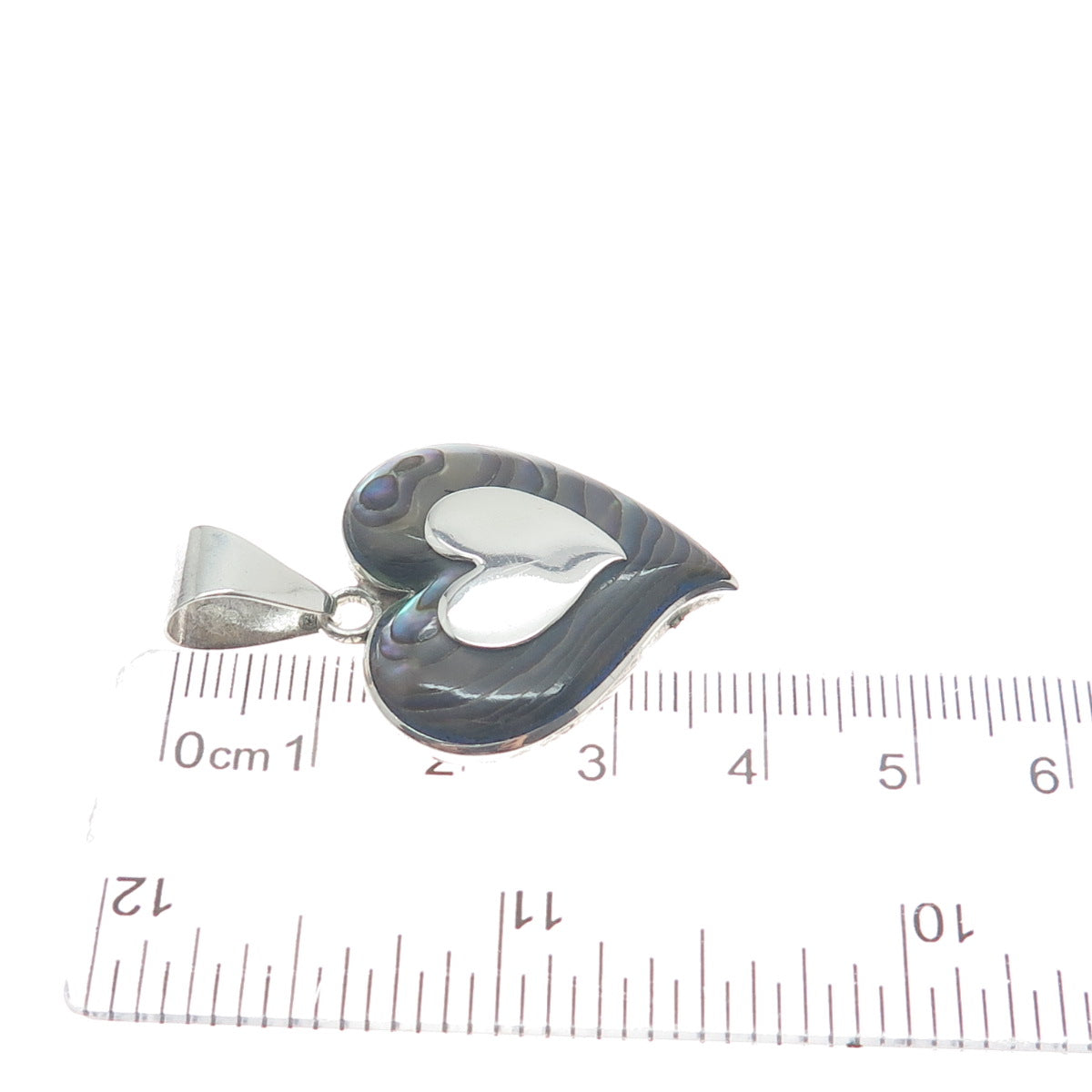 925 Sterling Silver Vintage Mexico Taxco Real Abalone Shell Heart Pendant