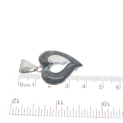 925 Sterling Silver Vintage Mexico Taxco Real Abalone Shell Heart Pendant