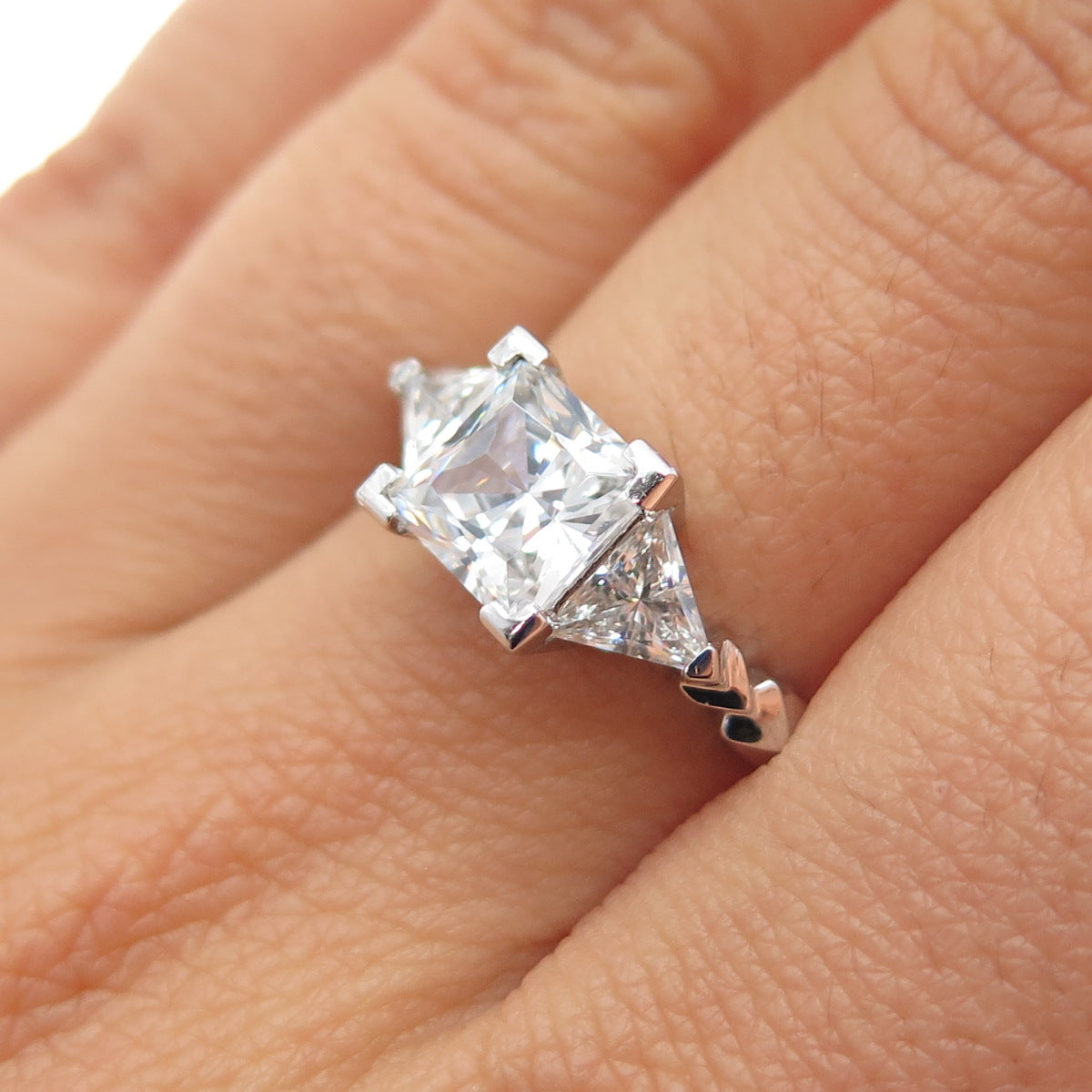 925 Sterling Silver Princess & Triangle-Cut C Z Engagement Ring Size 7.25