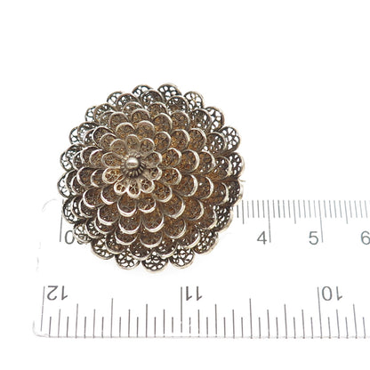 835 Silver Gold Plated Vintage Portugal Flower Filigree Pin Brooch