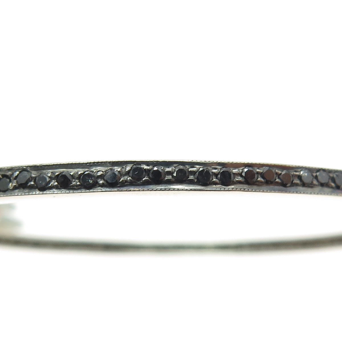 925 Sterling Silver Real Round-Cut Black Diamond Bangle Bracelet 8"