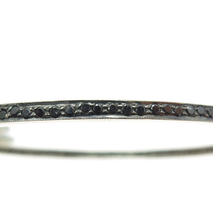 925 Sterling Silver Real Round-Cut Black Diamond Bangle Bracelet 8"