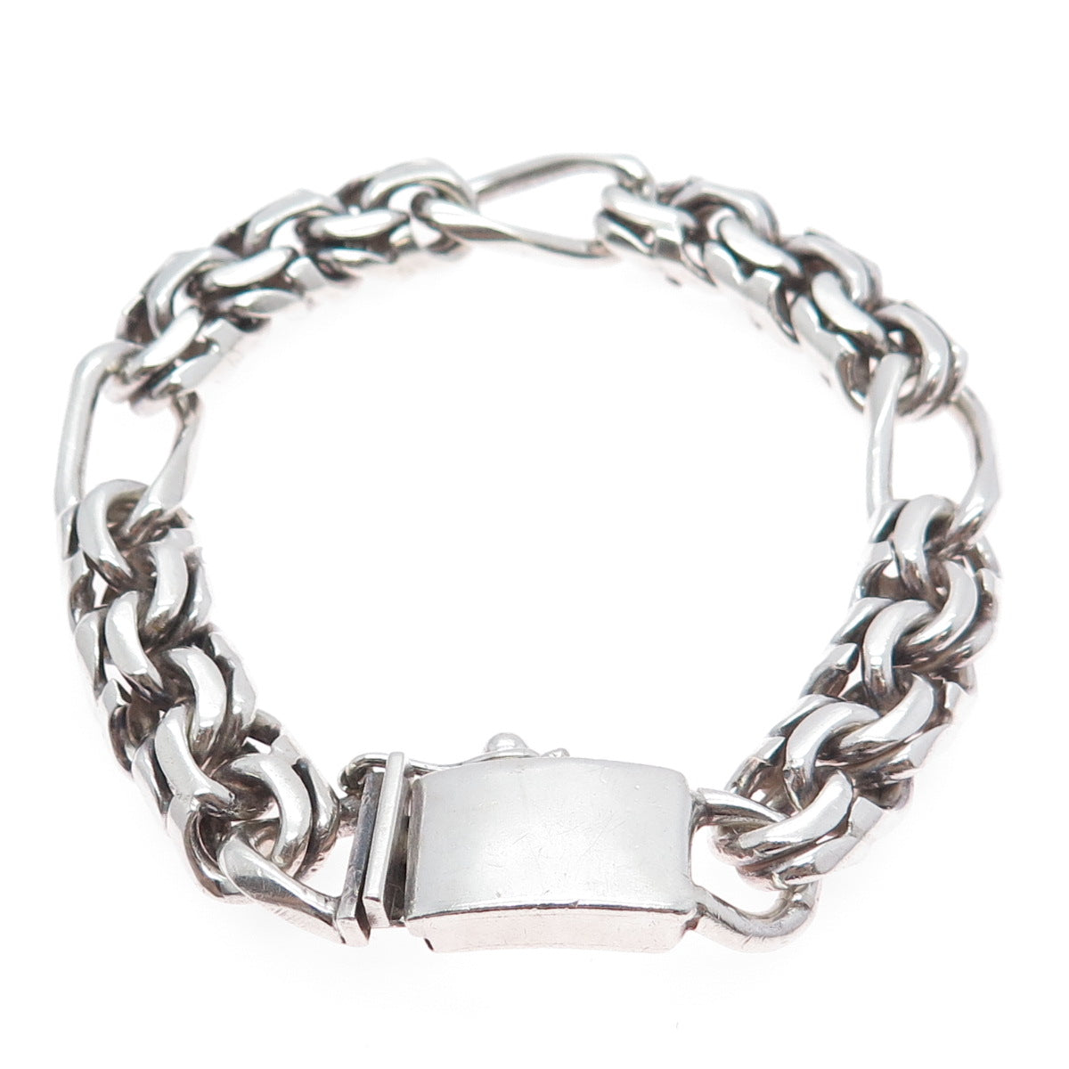 925 Sterling Silver Vintage Mexico Heavy 78.2g Bismark Link Bracelet 8.25"