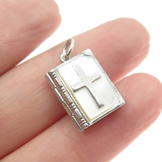 J.M. FISHER 925 Sterling Silver Antique Art Deco Real MOP Holy Bible Pendant