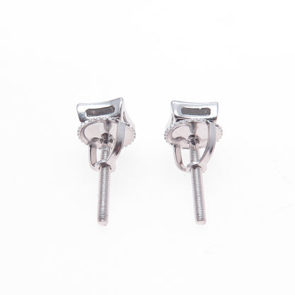 925 Sterling Silver Real Round-Cut White Topaz Square Stud Earrings