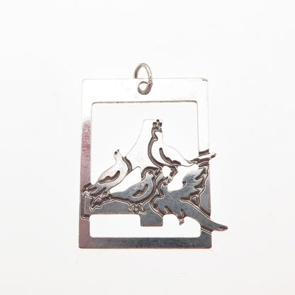 925 Sterling Silver Vintage Branch Of Garden Birds Charm Pendant