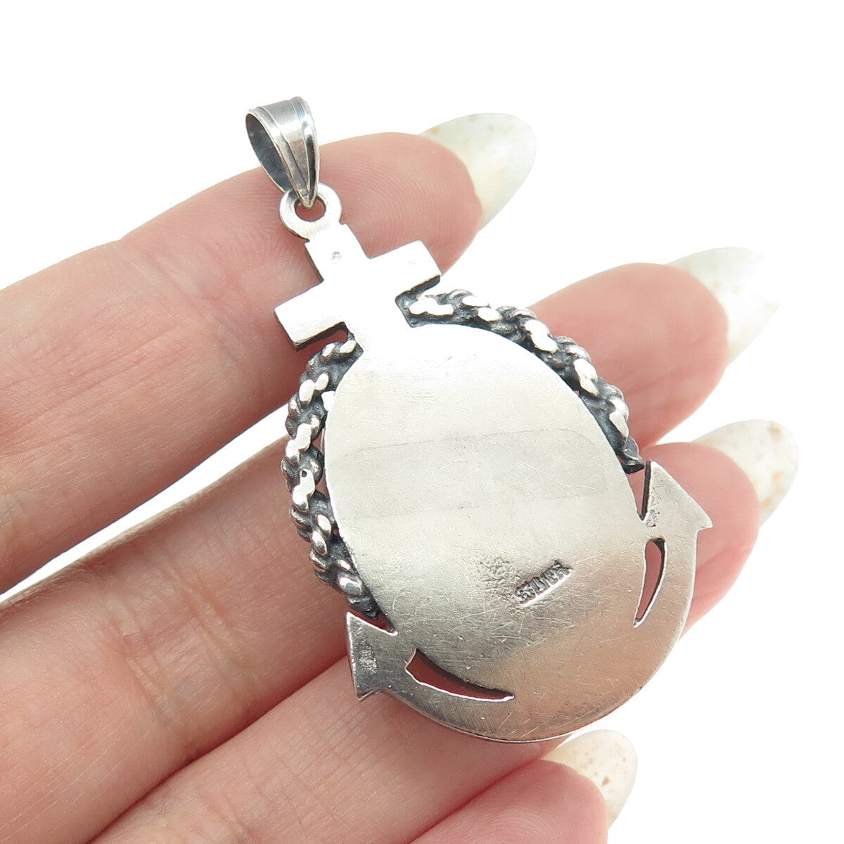925 Sterling Silver Vintage Anchor Twisted Rope Pendant