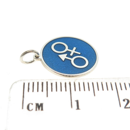 925 Sterling Silver Blue Enamel Male & Female Symbol Minimalist Charm Pendant