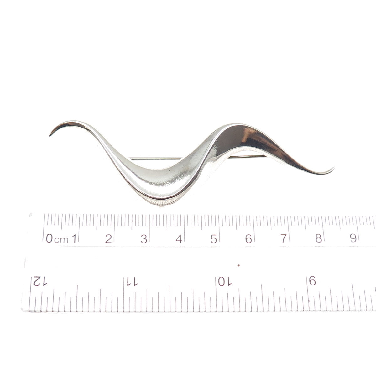 925 Sterling Silver Vintage Modernist Wavy Oxidized Pin Brooch