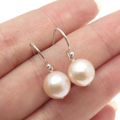 925 Sterling Silver Real Cream Pearl Dangle Hook Earrings